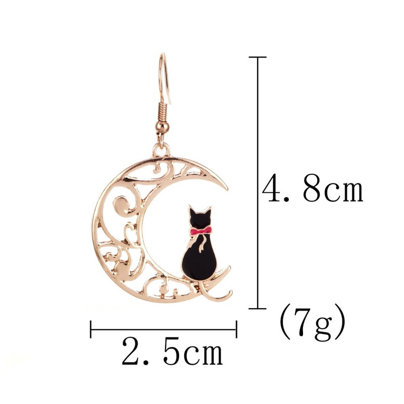 QIAN0813 Cute Anime Cartoon Sailor Moon Animal Cat Moon Earrings Gift For Girls Women Jewelry (Black) - Image 3